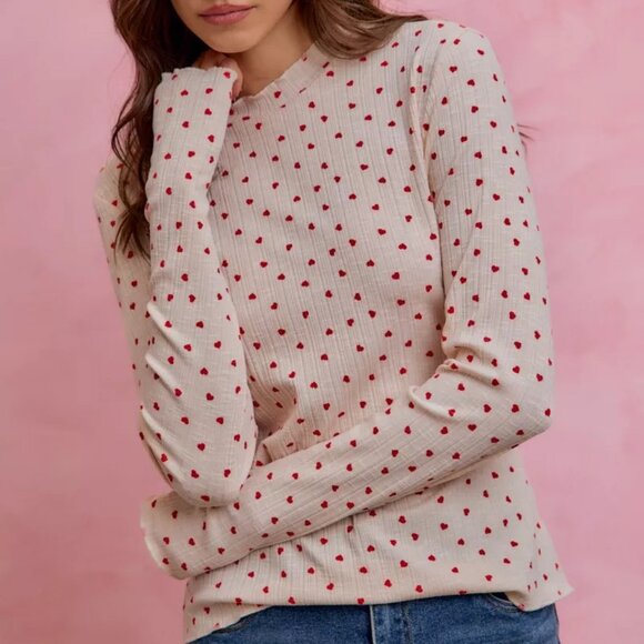 So Me Tops - SO ME Ditsy Heart All Over Slub Rib Knit Valentine Top